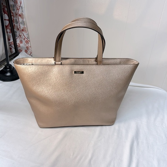 KATE SPADE Rose Gold Glimmer X Large Tote Satchel Handbag Metallic Shoulder Bag - Picture 2 of 10